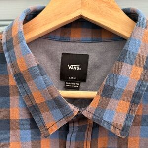 Vans Men's Casual Blue and Orange Check Shirt